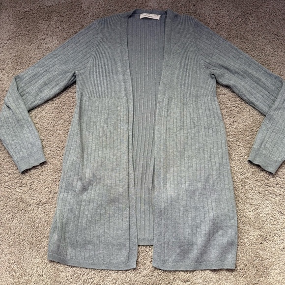 Pointelle Sweaters - Pointelle Ribbed Cardigan Gray Small